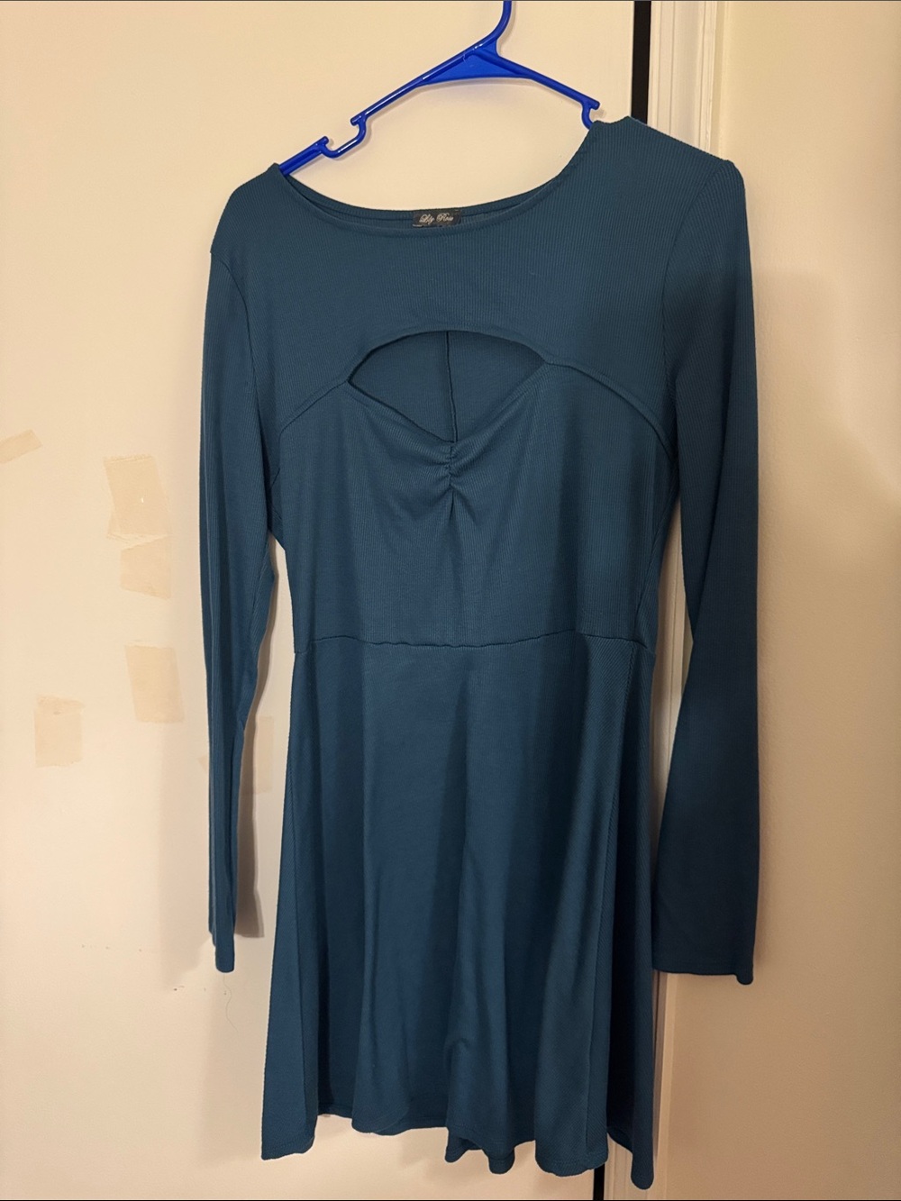 Lily Rose Teal Long-Sleeve Cutout Tunic